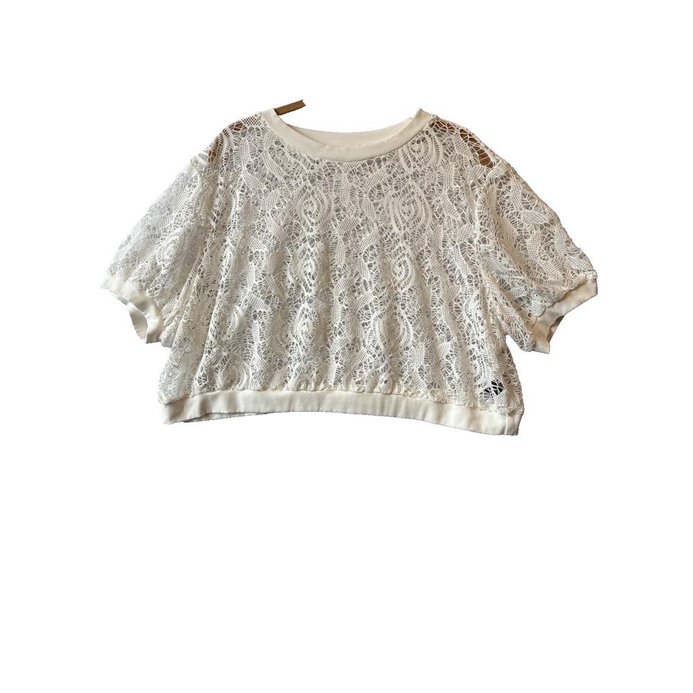 Romantic Boho Sheer Crochet Lace Short Sleeve Cropped Top 2XL Festival Layering